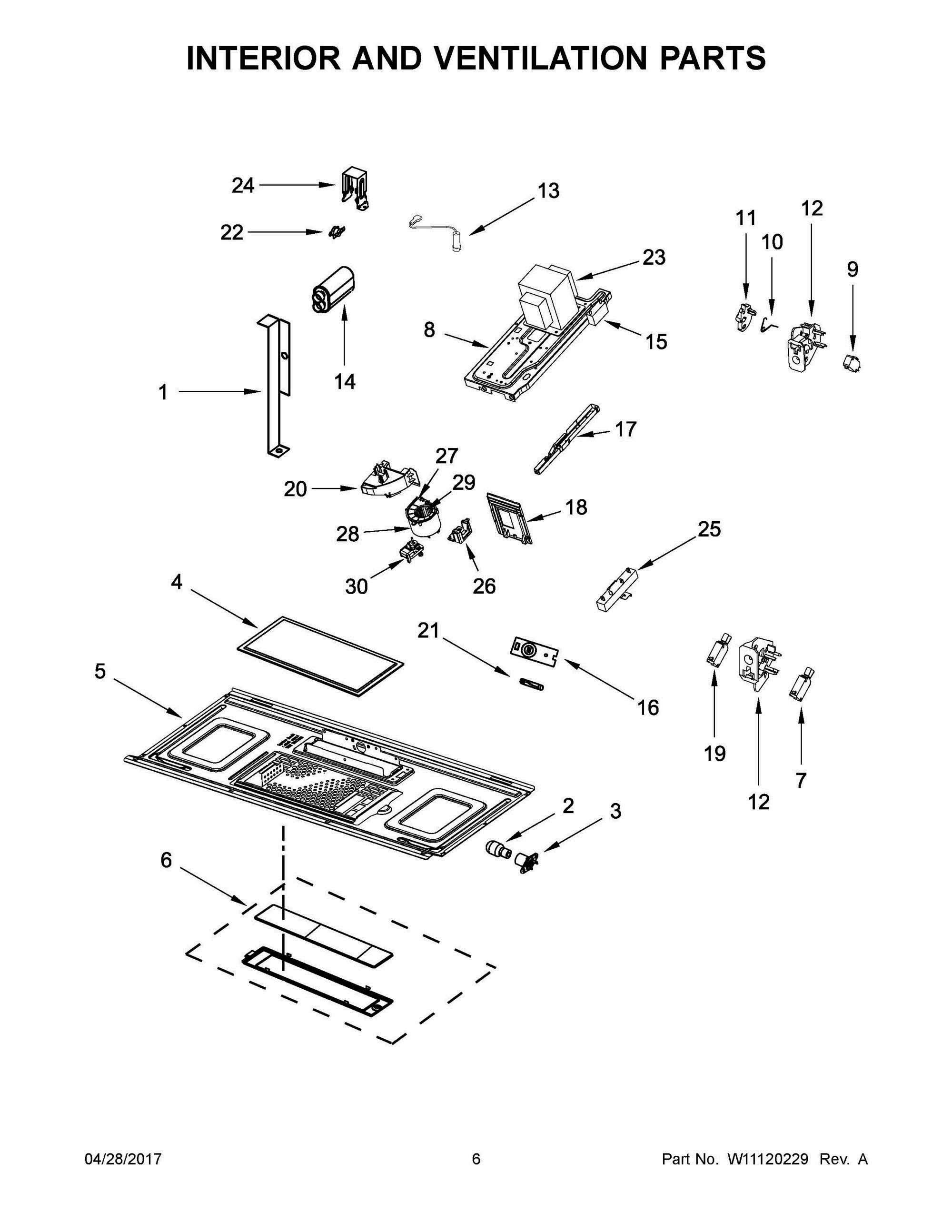 04 - INTERIOR AND VENTILATION PARTS Diagram and Parts List for YMMV4206FW2  Whirlpool Microwave