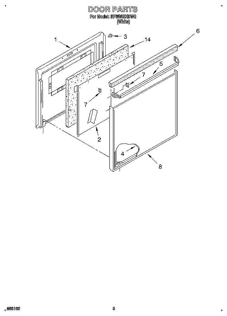 DOOR Diagram and Parts List for RF356BXDW0  Whirlpool Range