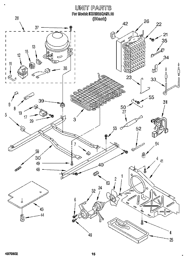 UNIT Diagram and Parts List for KSRB25QABL10  KitchenAid Refrigerator