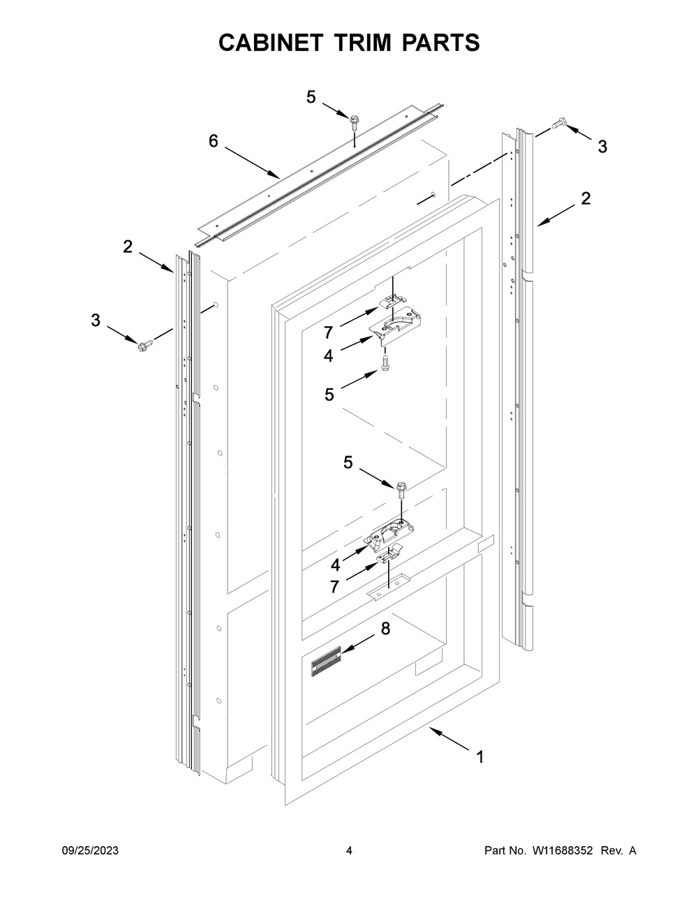 Cabinet Trim Parts Diagram and Parts List for KBFN506ESS05  KitchenAid Refrigerator