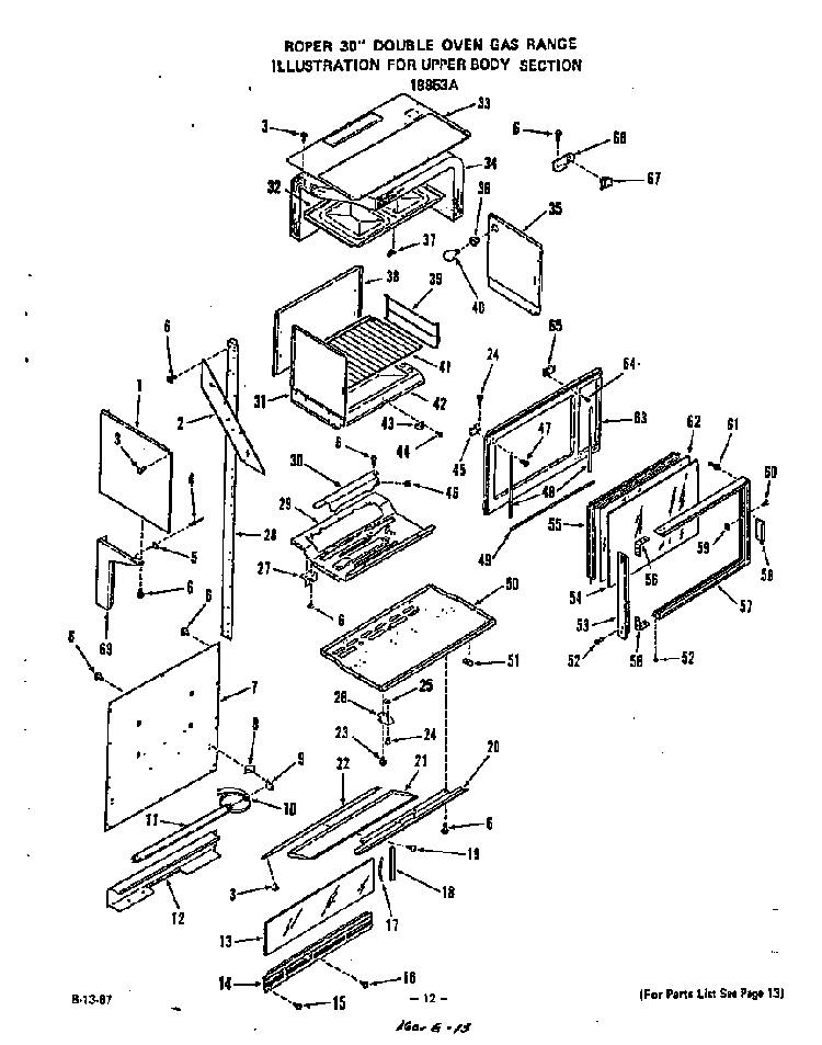 Upper Body Diagram and Parts List for 1885*3A  Roper Range