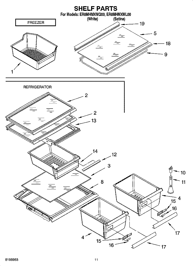 SHELF PARTS, OPTIONAL PARTS Diagram and Parts List for ER8MHMXML00  Whirlpool Refrigerator