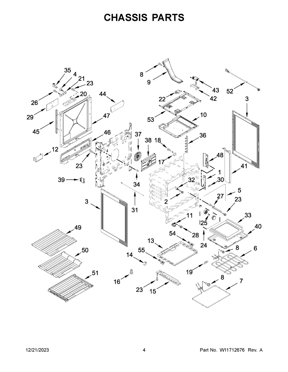 Chassis Parts Diagram and Parts List for KSDG950ESS7  KitchenAid Range