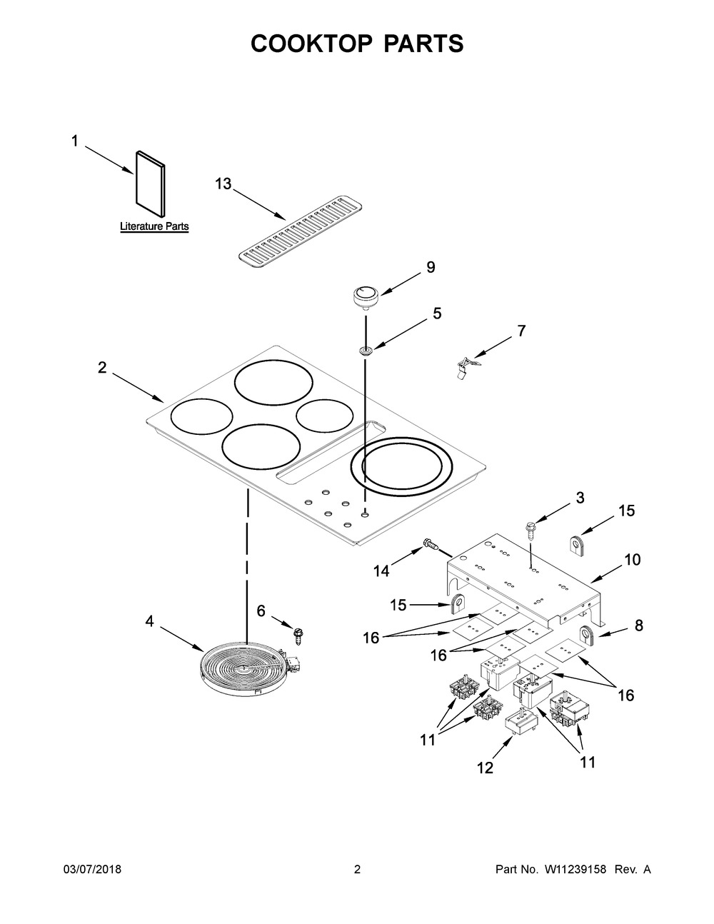 Cooktop Parts Diagram and Parts List for KCED606GBL01  Whirlpool Cooktop