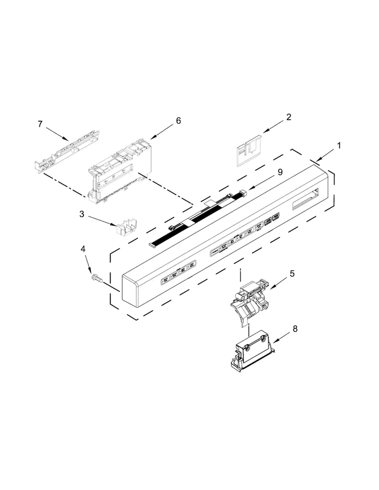 Control Panel And Latch Parts Diagram and Parts List for KDFE454CSS1  KitchenAid Dishwasher
