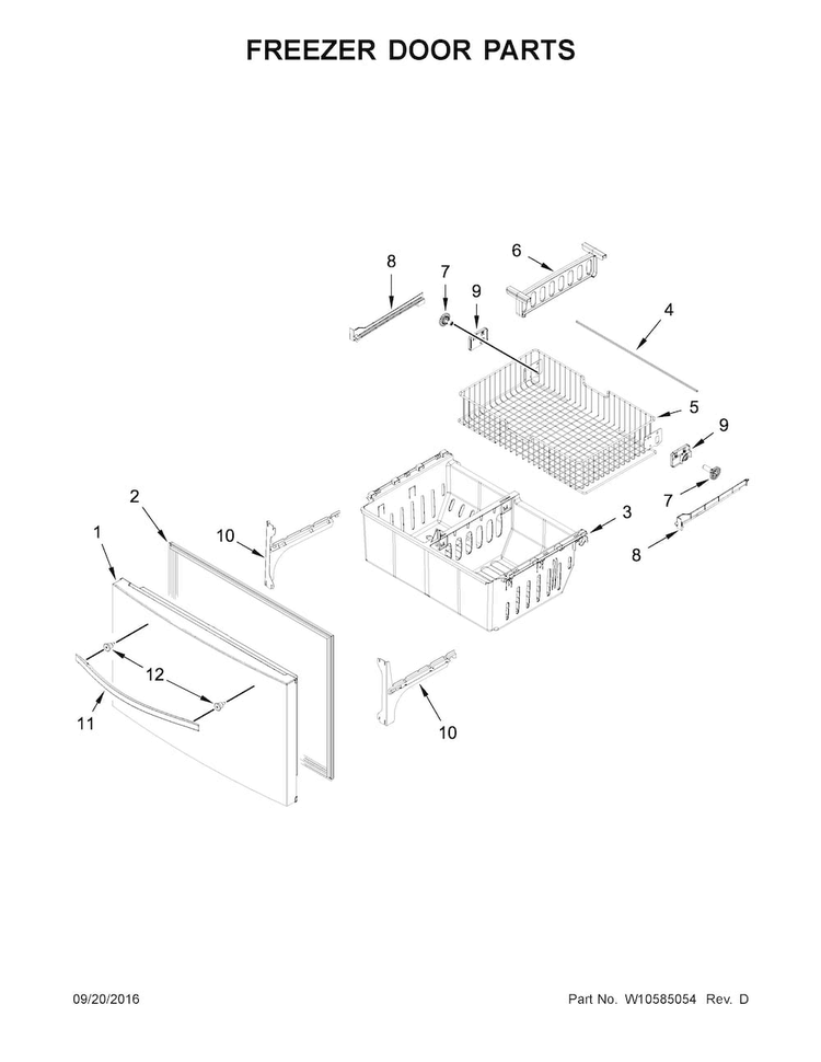 Freezer Door Parts Diagram and Parts List for WRX735SDBE00  Whirlpool Refrigerator