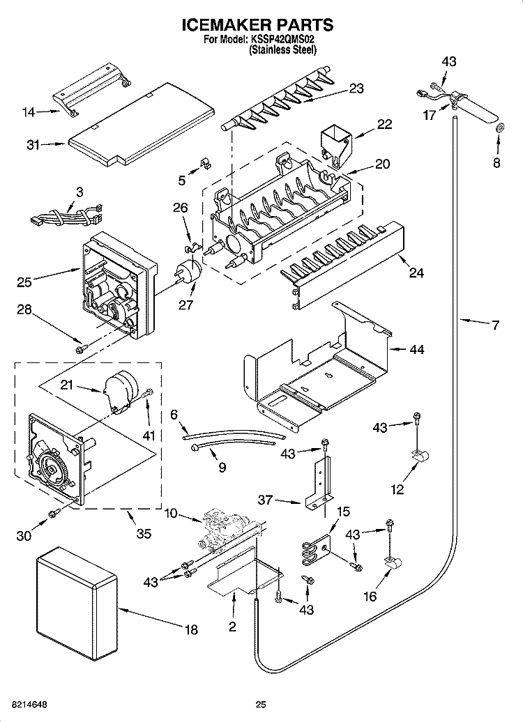 ICEMAKER PARTS Diagram and Parts List for KSSP42QMS02  KitchenAid Refrigerator
