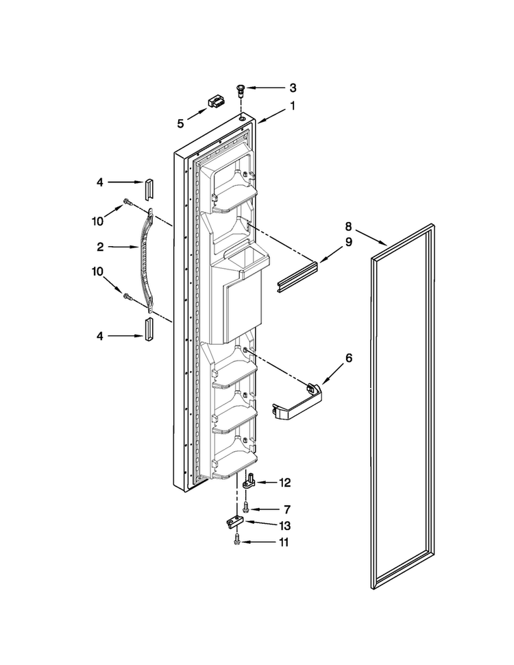 Freezer Door Parts Diagram and Parts List for 10650212011  Kenmore Refrigerator