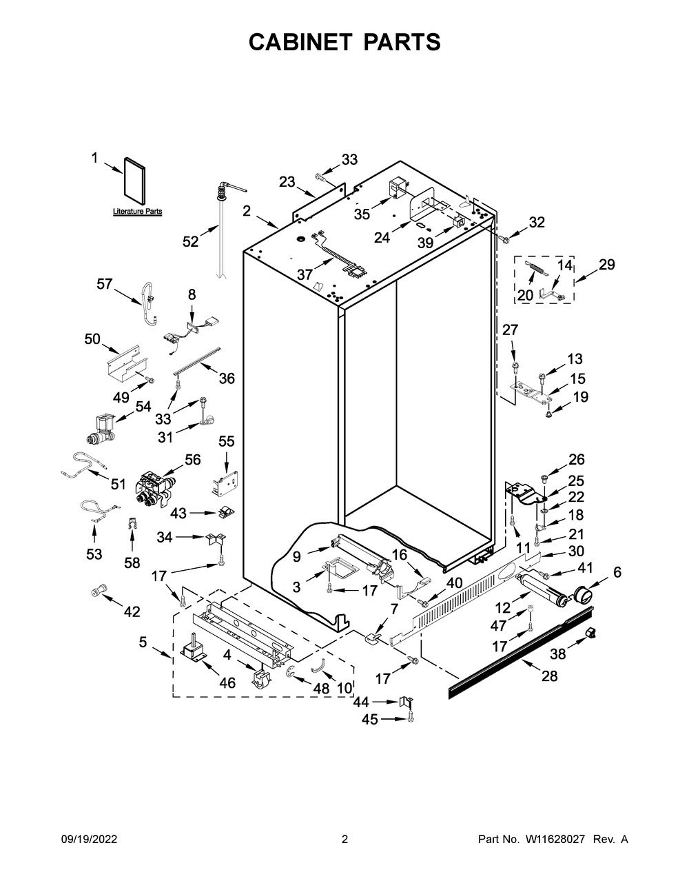 Cabinet Parts Diagram and Parts List for KBSD702MSS00  KitchenAid Refrigerator