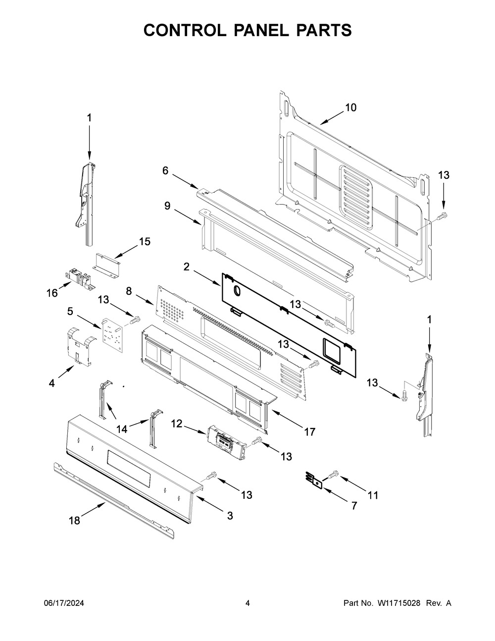 Control Panel Parts Diagram and Parts List for WFG550S0LW5  Whirlpool Range