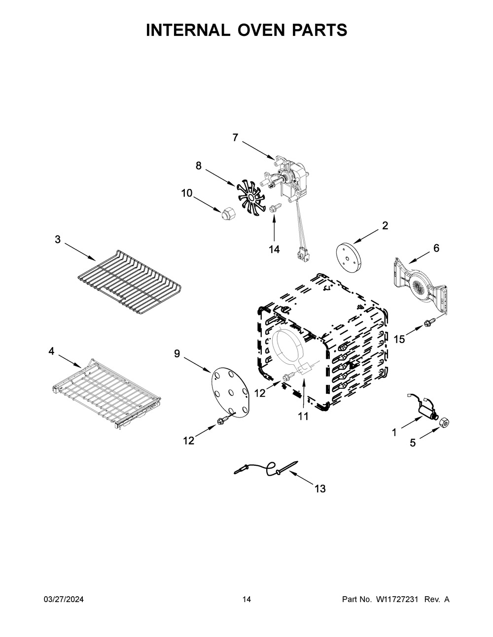 Internal Oven Parts Diagram and Parts List for KFGC500JSS07  KitchenAid Range