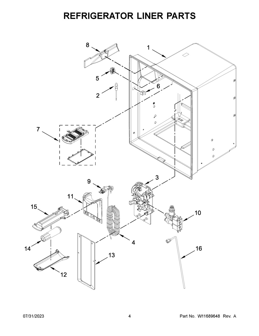 Refrigerator Liner Parts Diagram and Parts List for WRF555SDHB08  Whirlpool Refrigerator