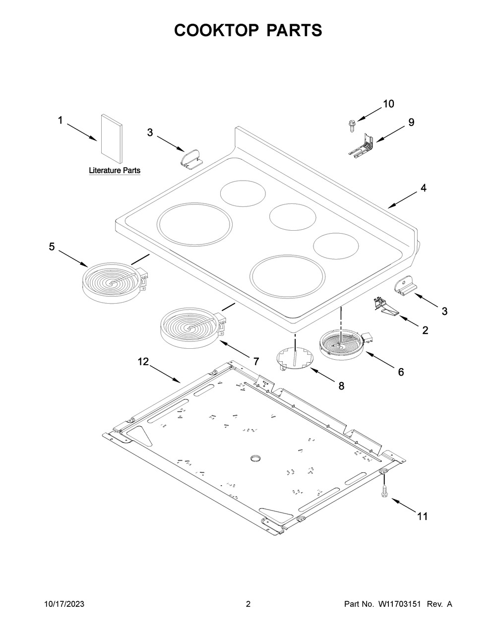 Cooktop Parts Diagram and Parts List for YWFE505W0JZ4  Whirlpool Range