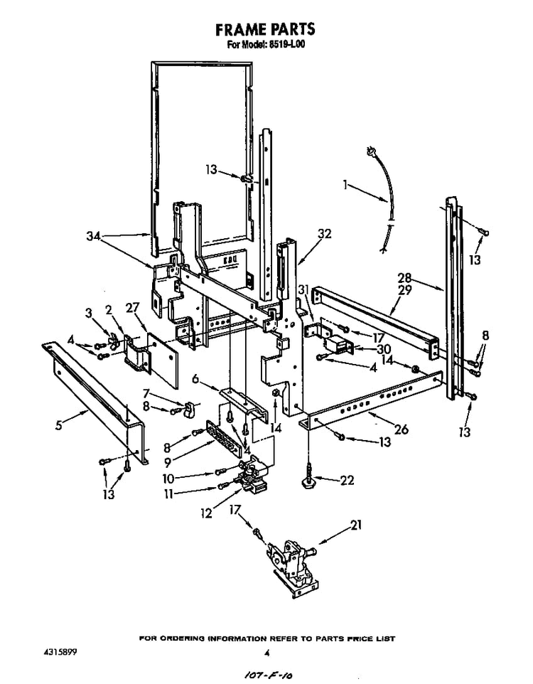 Frame Diagram and Parts List for 8519L00  Roper Dishwasher