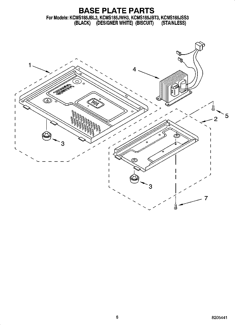 BASE PLATE PARTS Diagram and Parts List for KCMS185JBT3  KitchenAid Microwave