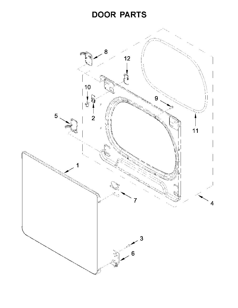 Door parts Diagram and Parts List for 110C68132413  Kenmore Dryer