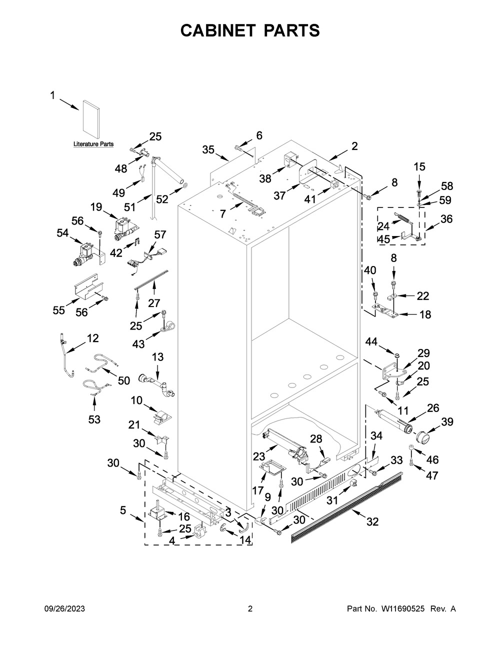 Cabinet Parts Diagram and Parts List for KBFN502EPA05  KitchenAid Refrigerator