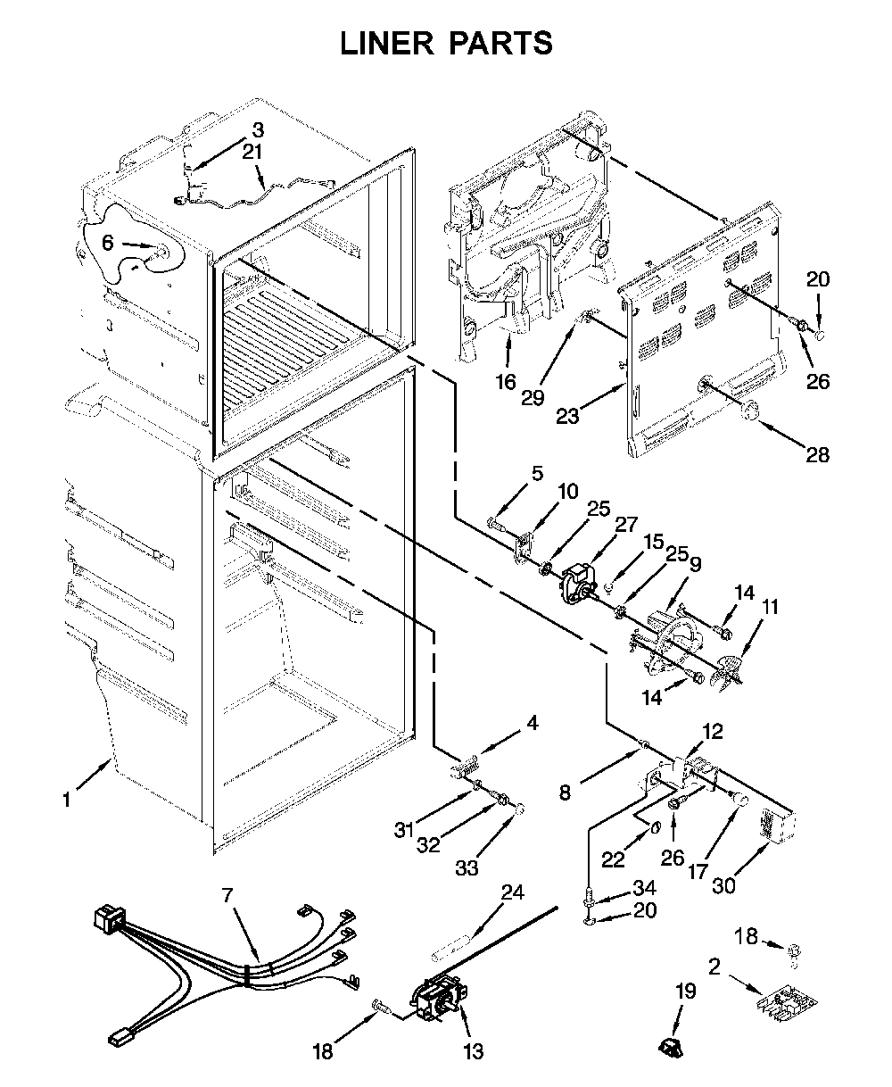 Liner parts Diagram and Parts List for 10676393414  Kenmore Refrigerator
