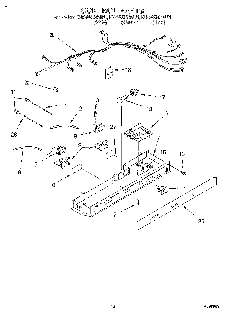 CONTROL Diagram and Parts List for KSRS25QGWH01  KitchenAid Refrigerator