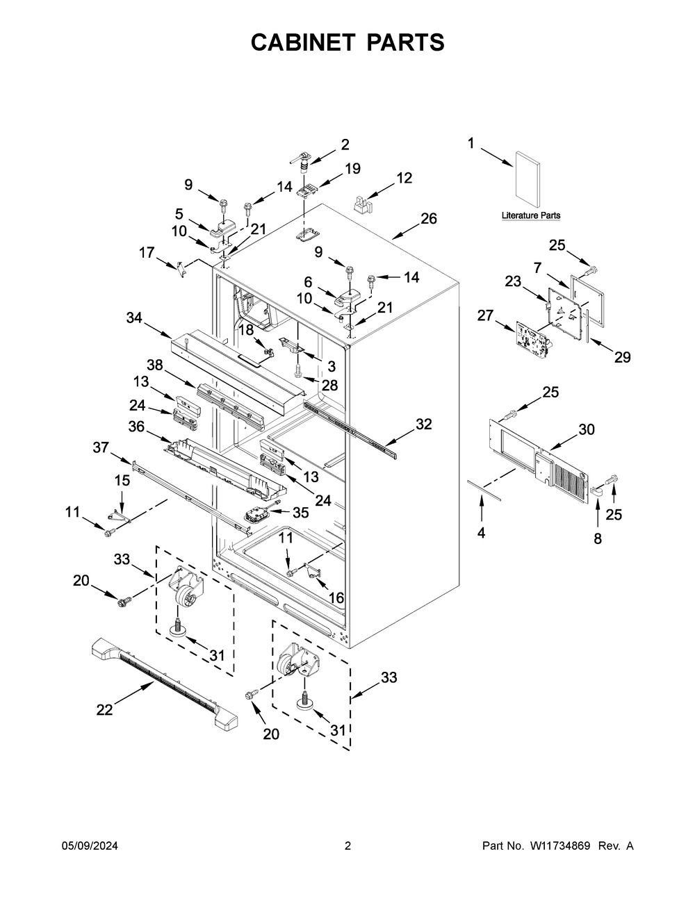 Cabinet Parts Diagram and Parts List for WRX735SDHV10  Whirlpool Refrigerator