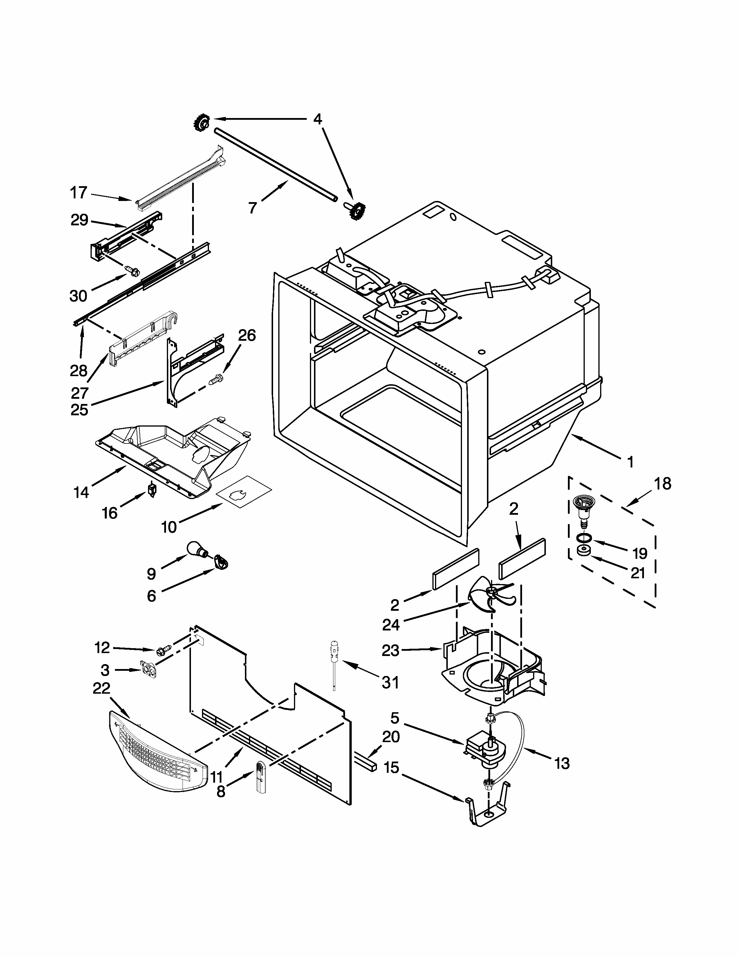 Freezer Liner Parts Diagram and Parts List for 59679412411  Kenmore Refrigerator