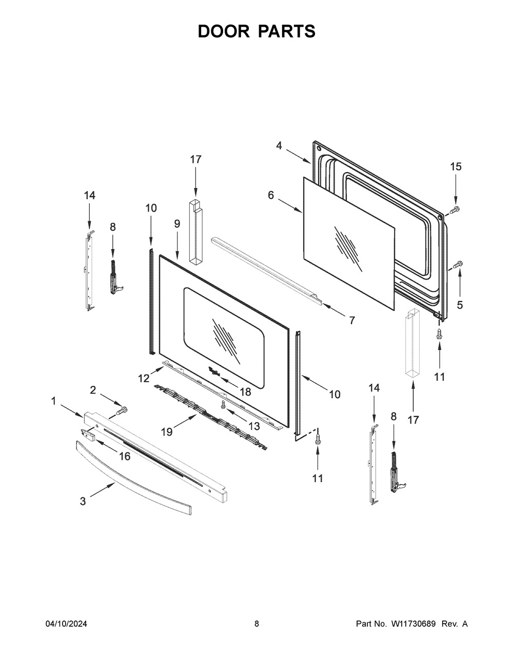 Door Parts Diagram and Parts List for WFE775H0HB5  Whirlpool Range