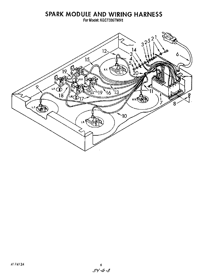 SPARK, MODULE, AND WIRING HARNESS Diagram and Parts List for KGCT305TAL1  KitchenAid Cooktop