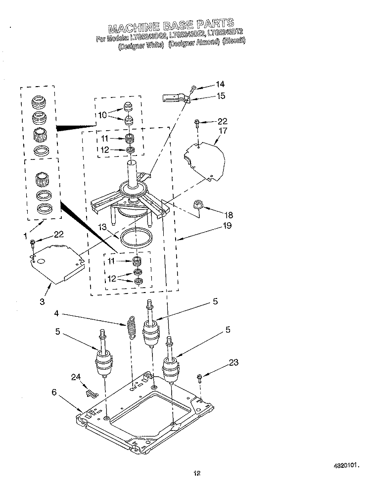 MACHINE BASE Diagram and Parts List for LTG5243DT2  Whirlpool Washer Dryer Combo