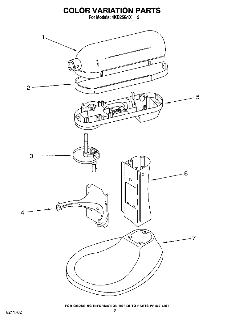 COLOR VARIATION PARTS Diagram and Parts List for 4KB25G1XBU3  KitchenAid Mixer