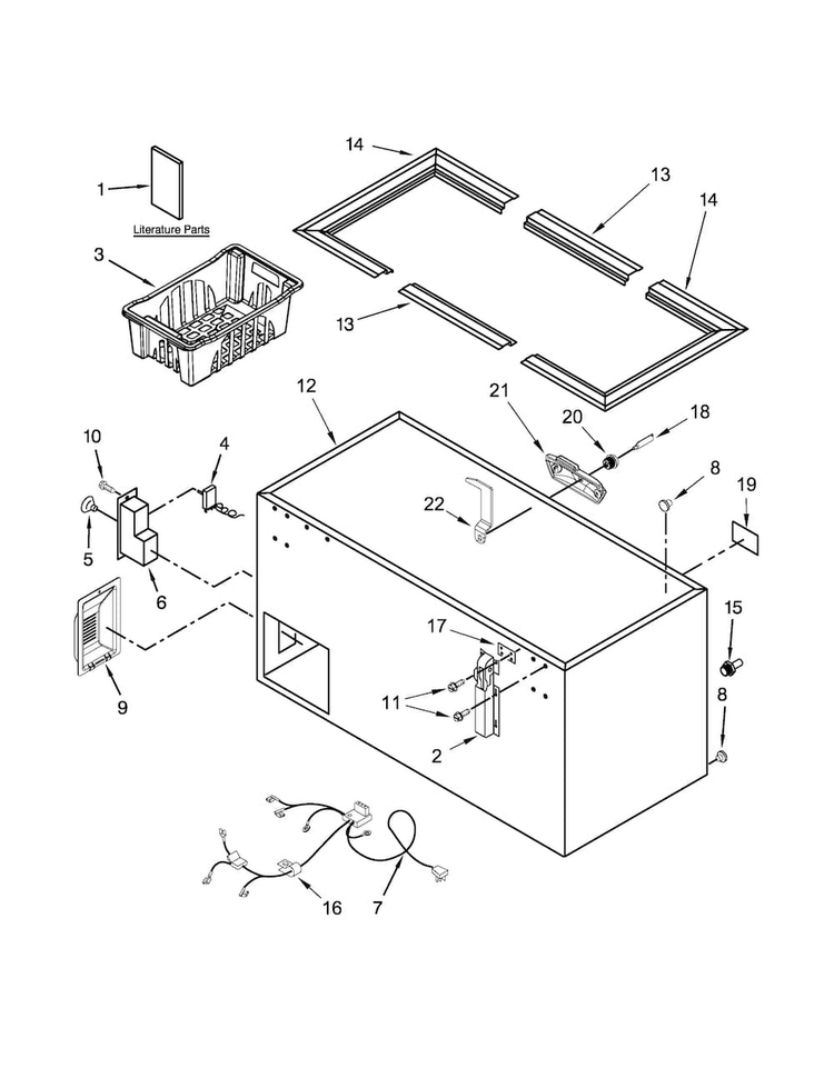 Cabinet Parts Diagram and Parts List for WZC3122DW00  Whirlpool Freezer
