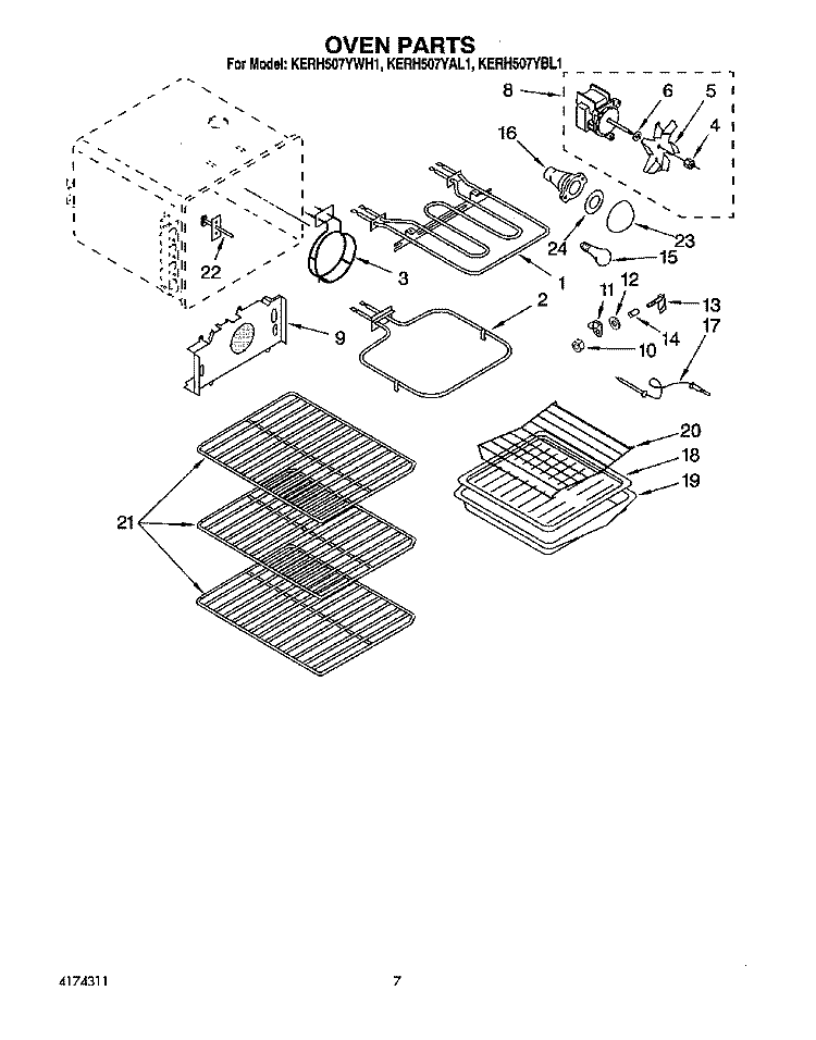 OVEN Diagram and Parts List for KERH507YBL1  KitchenAid Range