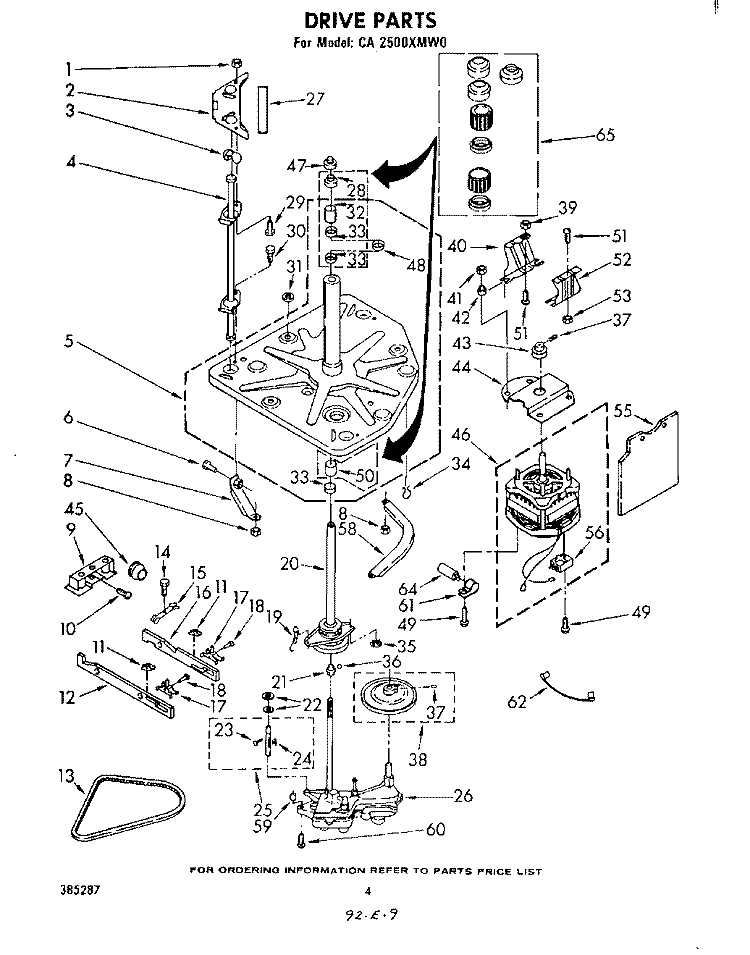 DRIVE Diagram and Parts List for CA2500XMW0  Whirlpool Washer