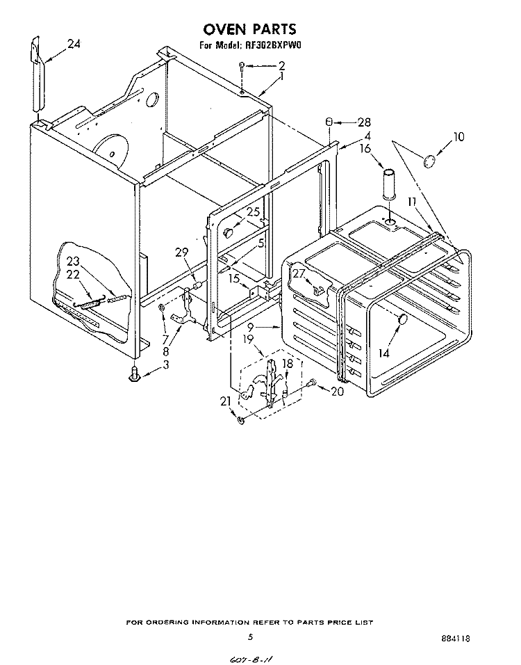 OVEN Diagram and Parts List for RF302BXPW0  Whirlpool Range