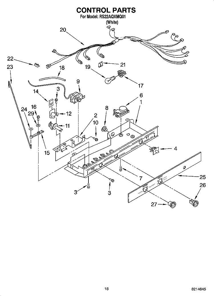 CONTROL PARTS Diagram and Parts List for RS22AQXMQ01  Roper Refrigerator