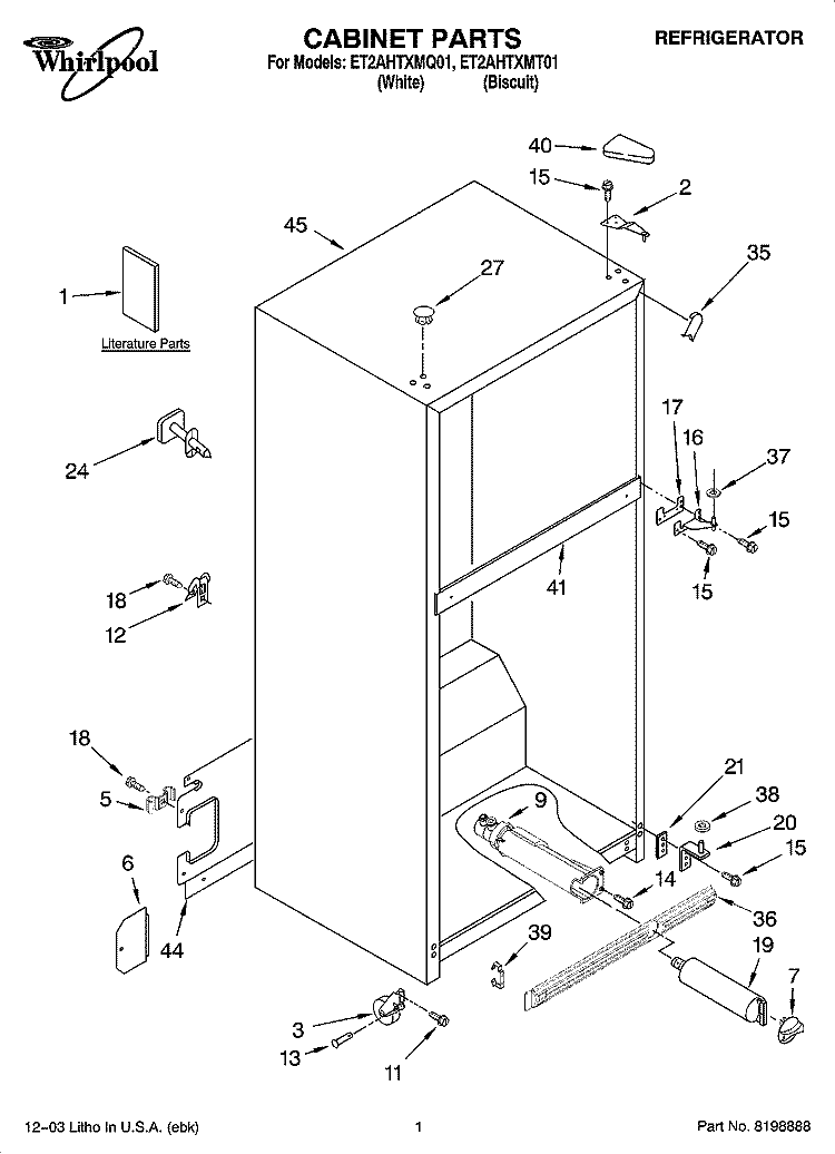 CABINET PARTS Diagram and Parts List for ET2AHTXMT01  Whirlpool Refrigerator