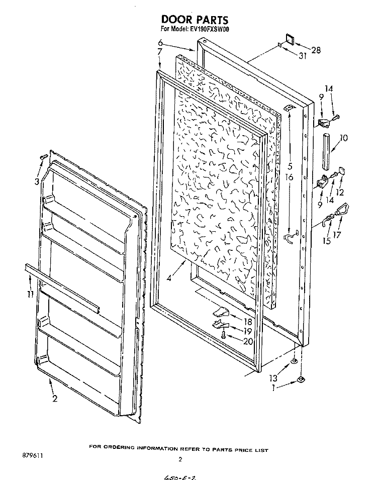 DOOR , LIT/OPTIONAL Diagram and Parts List for EV190FXSW00  Whirlpool Freezer