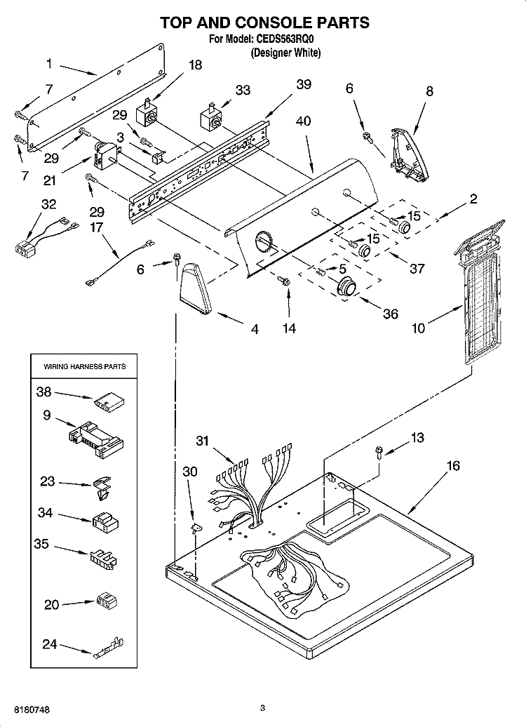 TOP AND CONSOLE PARTS Diagram and Parts List for CEDS563RQ0  Whirlpool Dryer