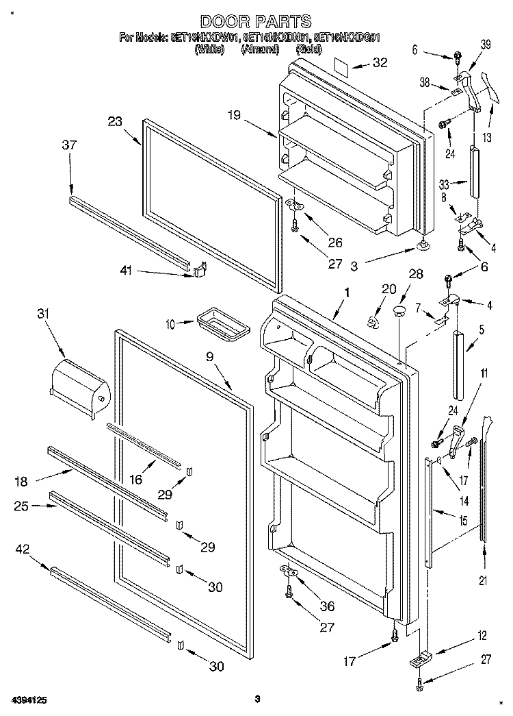 DOOR Diagram and Parts List for 8ET16NKXDN01  Whirlpool Refrigerator