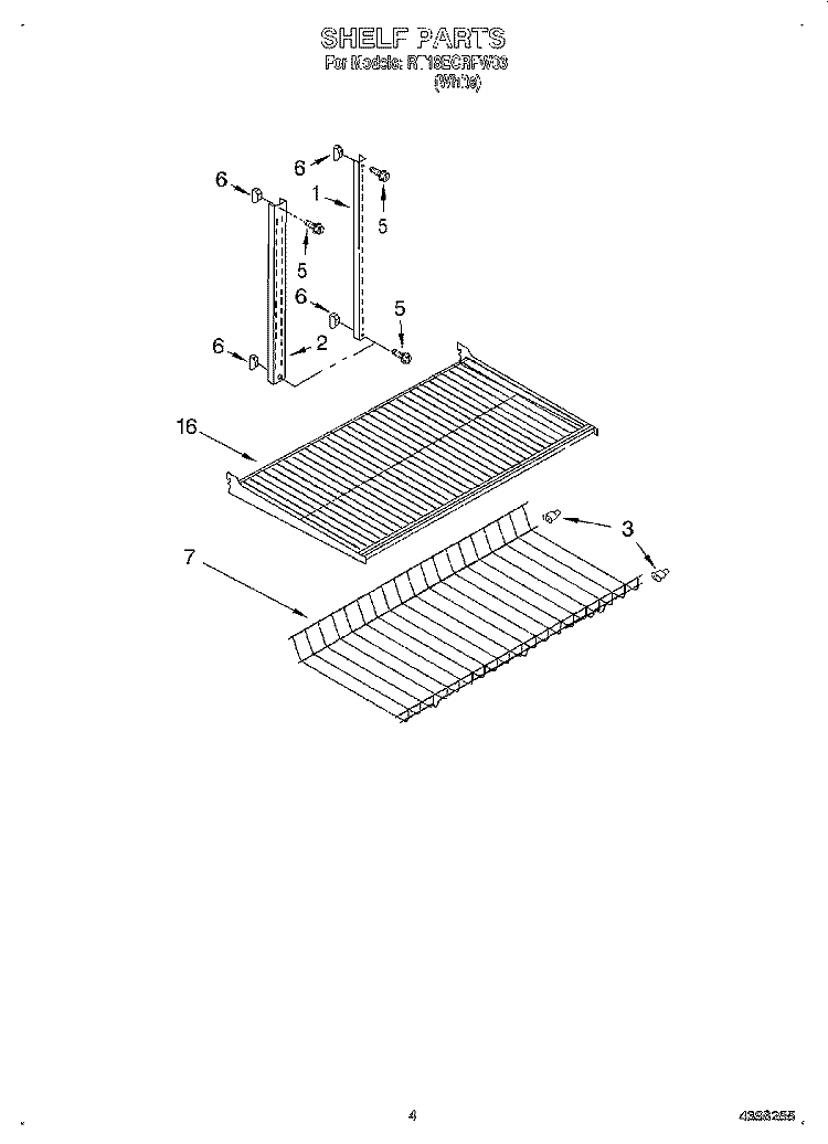 SHELF Diagram and Parts List for RT18ECRFW03  Roper Refrigerator