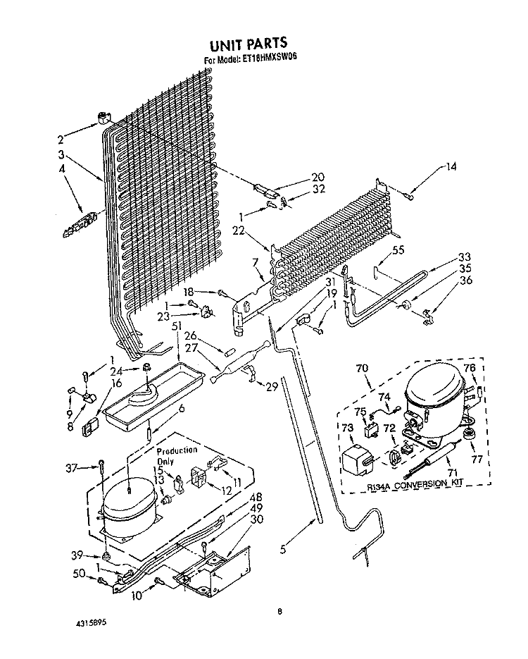 UNIT Diagram and Parts List for ET18HMXSW06  Whirlpool Refrigerator