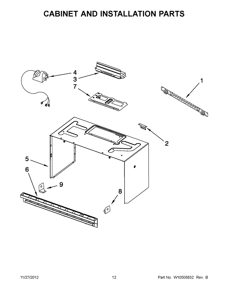 CABINET AND INSTALLATION PARTS Diagram and Parts List for WMH2175XVT5  Whirlpool Microwave