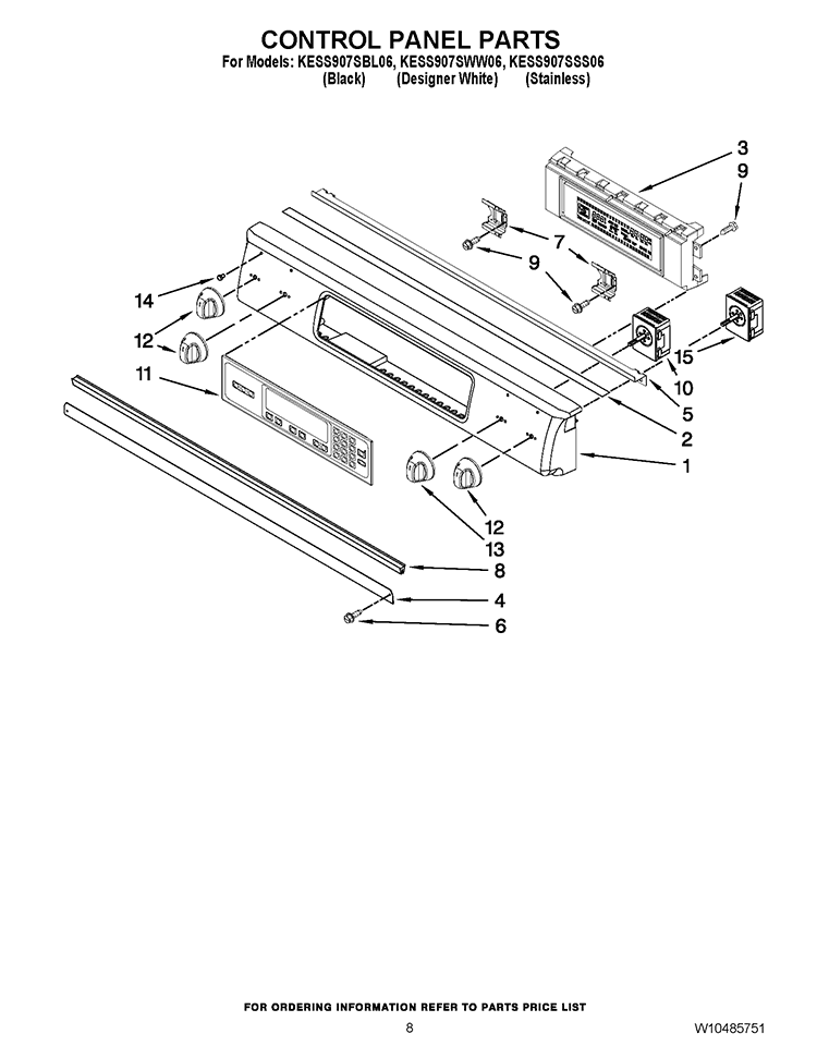 CONTROL PANEL PARTS Diagram and Parts List for KESS907SSS06  KitchenAid Range