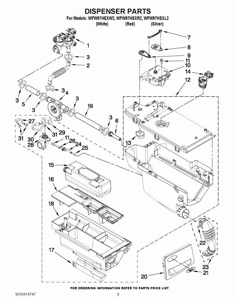 DISPENSER PARTS Diagram and Parts List for WFW97HEXL2  Whirlpool Washer