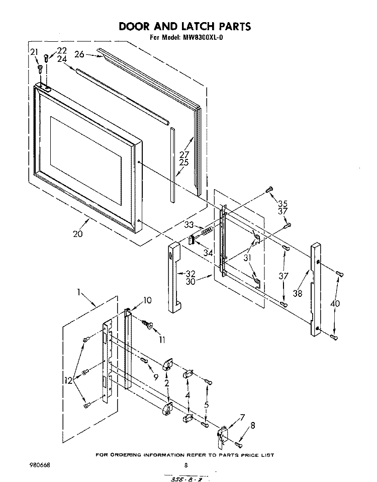 DOOR AND LATCH Diagram and Parts List for MW8300XL0  Whirlpool Microwave