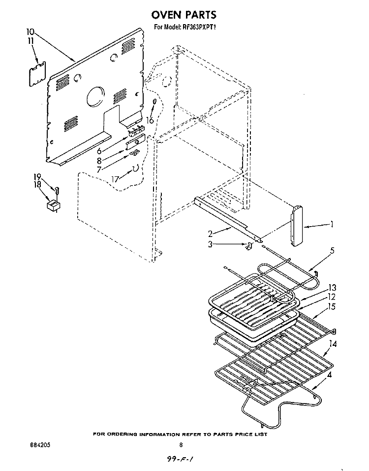 OVEN , LITERATURE AND OPTIONAL Diagram and Parts List for RF363PXPT1  Whirlpool Range