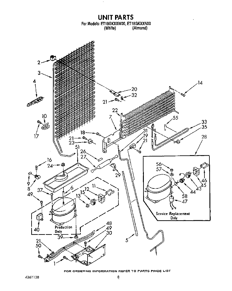 UNIT Diagram and Parts List for ET18GKXXN00  Whirlpool Refrigerator