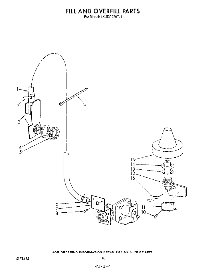 FILL AND OVERFILL Diagram and Parts List for 4KUDC220T1  KitchenAid Dishwasher
