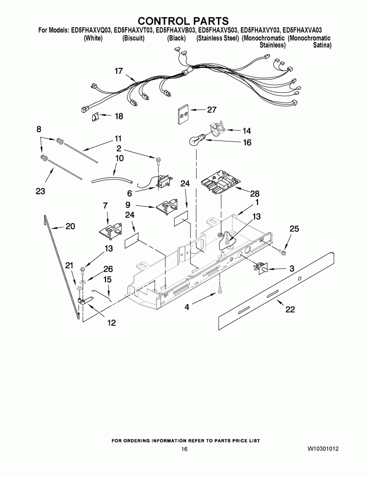 CONTROL PARTS Diagram and Parts List for ED5FHAXVA03  Whirlpool Refrigerator