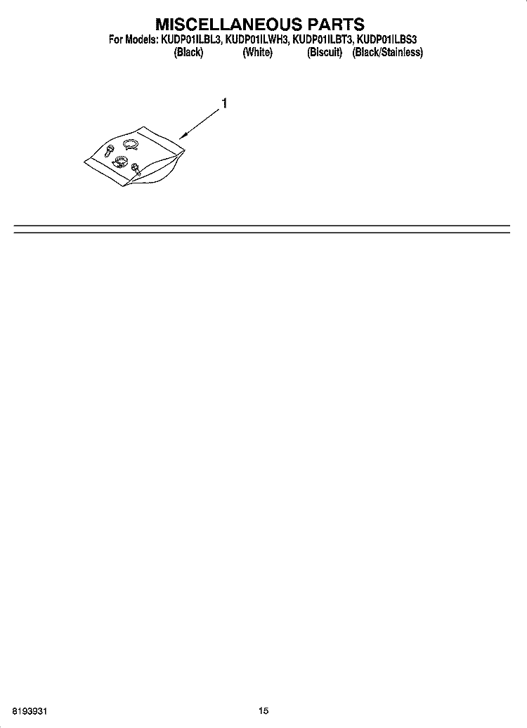 MISCELLANEOUS PARTS OPTIONAL PARTS (NOT INCLUDED) Diagram and Parts List for KUDP01ILBS3  KitchenAid Dishwasher