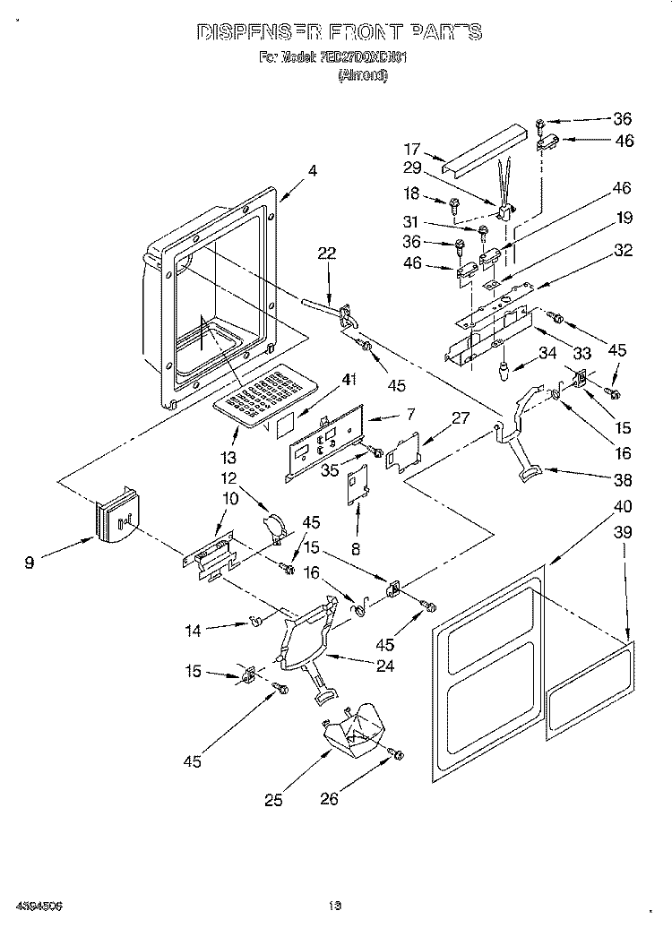DISPENSER FRONT Diagram and Parts List for 7ED27DQXDN01  Whirlpool Refrigerator